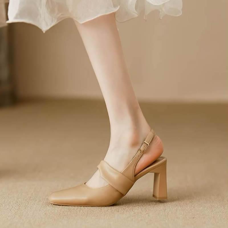 High Heeled Women's Sandals Square Toe Chunky Shoes 2025 Elegant Shallow Buckle Pumps Fashion Dress Summer Zapatillas Mujer