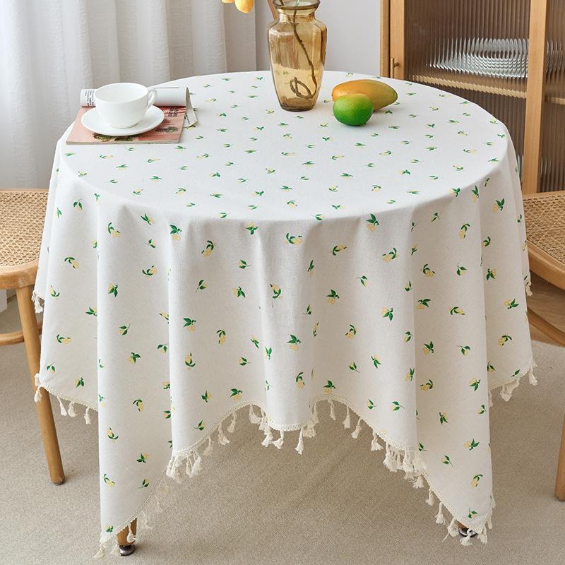 Table Cloth Round Polyester Tablecloth Pastoral Floral Washable Table Cover for Farmhouse Picnic Tabletop Decor Decoración Hogar