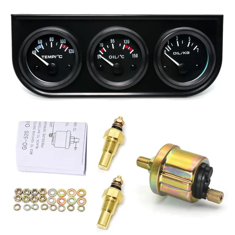 3IN1 Water Temperature Meter+Oil Temp Gauge+Oil Pressure Gauge with Radiator Hose Adapter 26MM-40MM Car Triple Meter Kits 12V