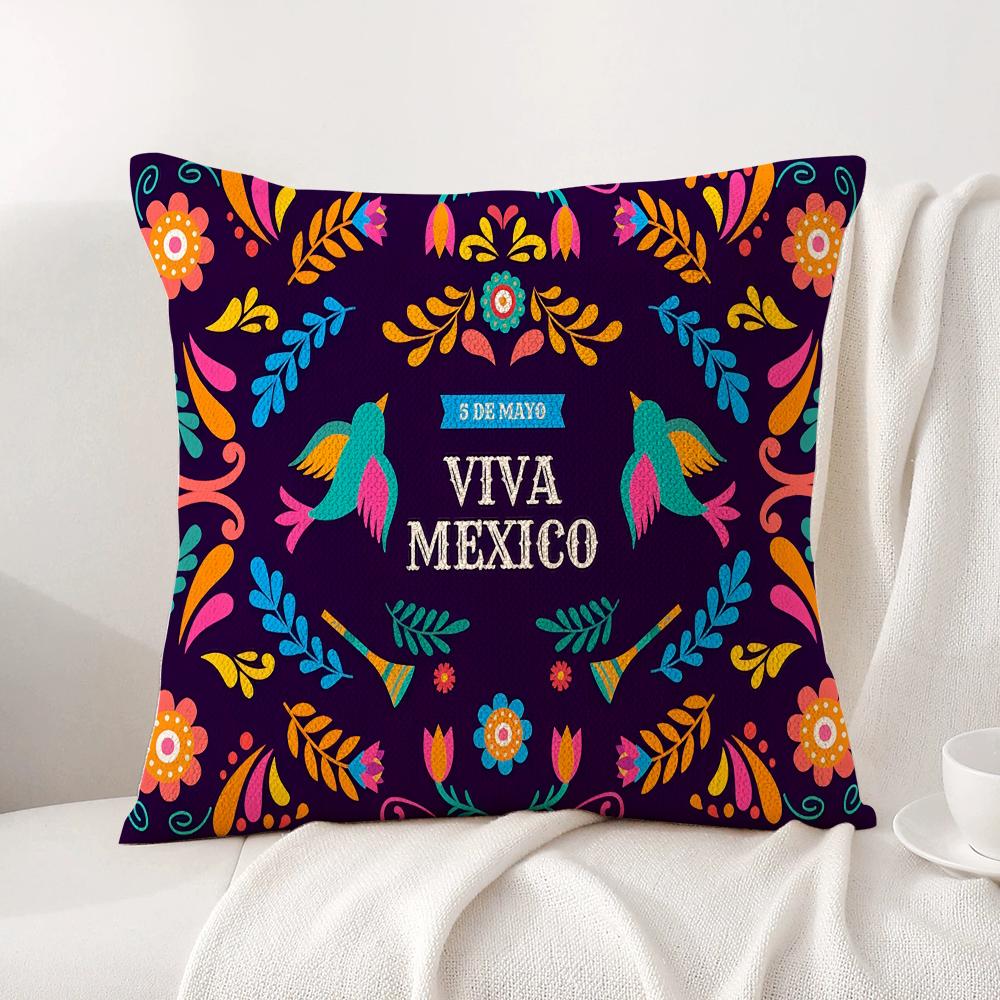 Viva Mexico Purple Cushion Cover Natural Linen Organic Fabric Double-Sided Printing Sofa Home Decor Gift Pillow Cover
