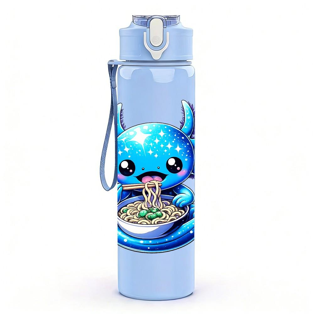 1PC Cute Blue Dragon Sea Creature Print 750ml Color Plastic Sports Water Bottle Leakproof Flip Straw Lid Suitable for Sports Office Home Use