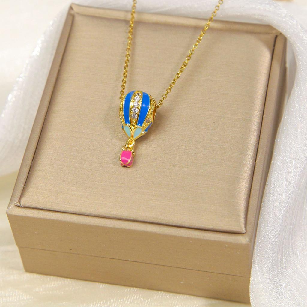 Titanium Steel Hot Air Balloon Necklace Female Personality Trend Geometric Pendant Collarbone Chain Colorful Jewelry