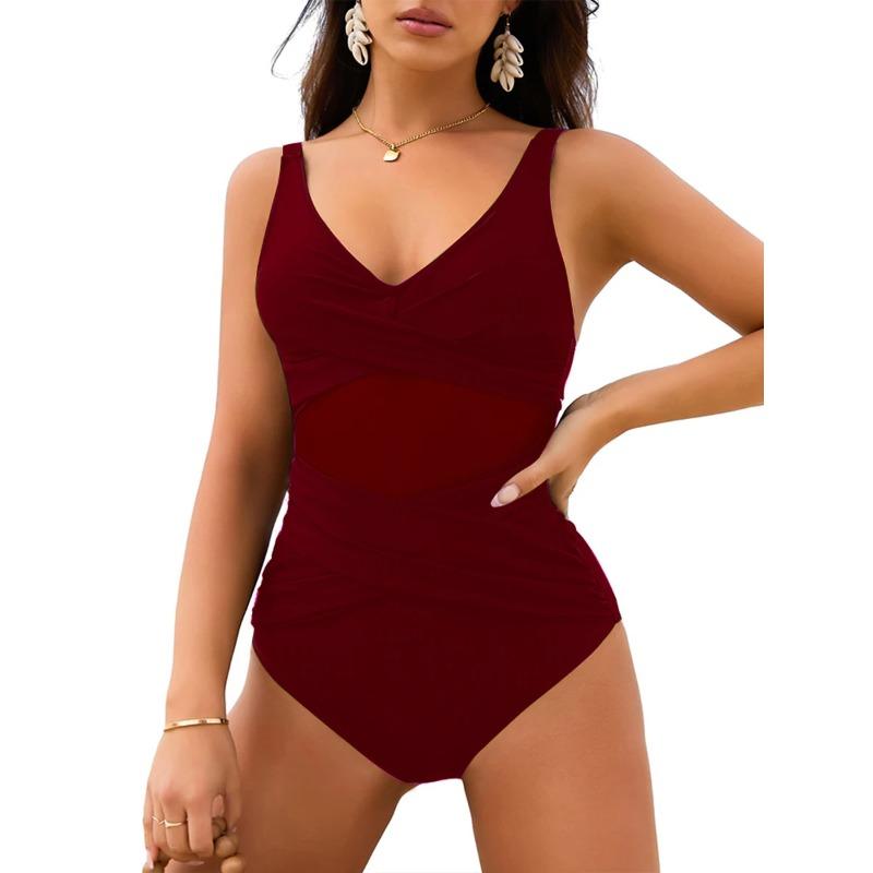 2026 Cross Frill Swimsuit Women One Piece Sexy Solid Vintage Swimwear Female Beachwear Bathers Bathing Swimming Swim Suit