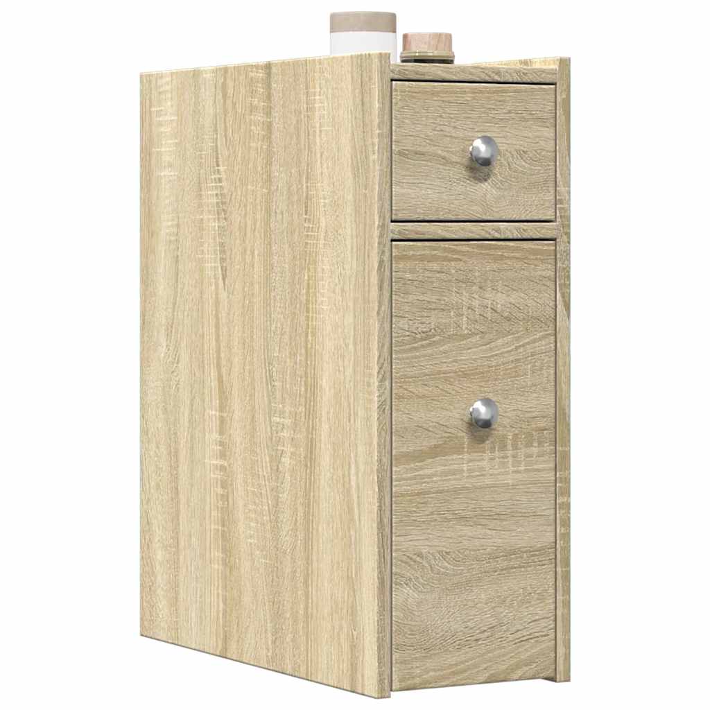 Narrow Bathroom Cabinet with Wheels Sonoma Oak Engineered Wood
