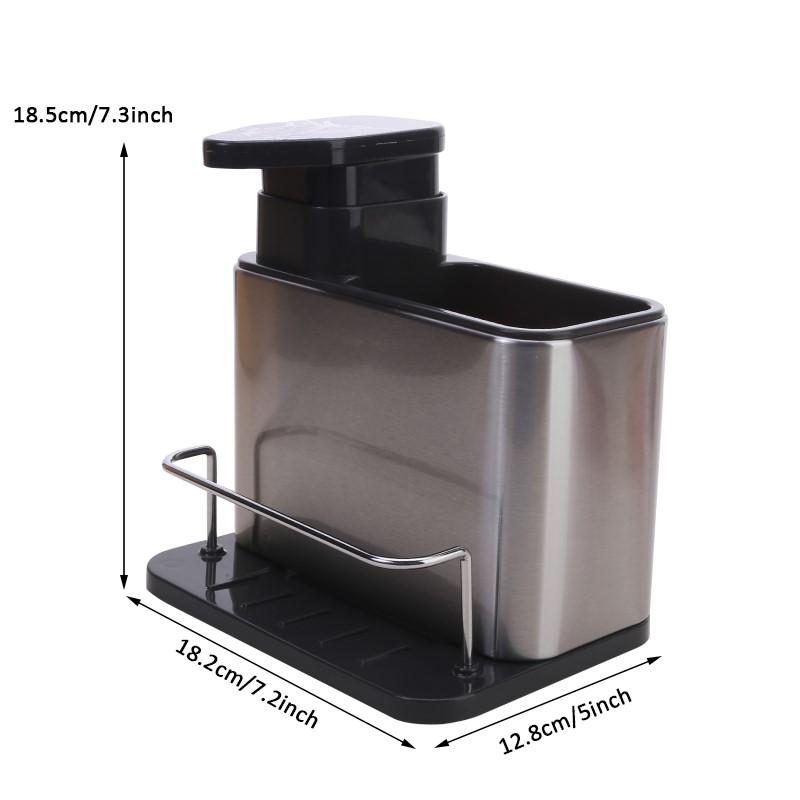 3-in-1 Kitchen Soap Dispenser Sponge Holder Dish Soap Dispenser Stainless Steel Sink Organizer Tray Rustproof Drainer Rack
