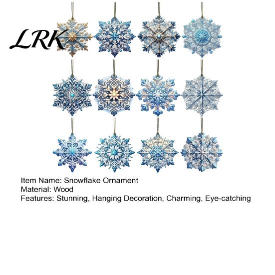 Ice Snow Theme Party Supplies 12 Pcs Wooden Snowflake Ornaments, Blue Winter Christmas Tree Hanging Decoration, Reusable Favors Double Sided
