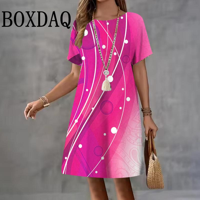Fashion Summer Dresses Women 2025 Short Sleeve Dresses Casual Elegant Loose Holiday Party Dress 3D Print Clothing Woman Vestidos