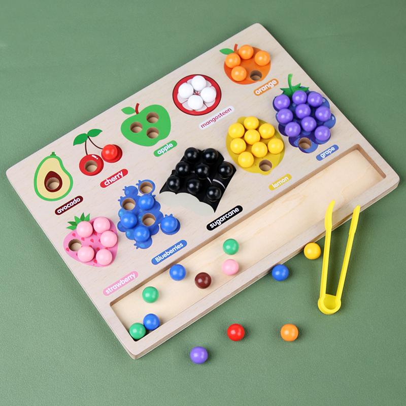 Montessori Matching&Sorting Game Wooden Fruit Clip Beads Color Shape Sensory Sorter for Kids Fine Motor Skills Early Education