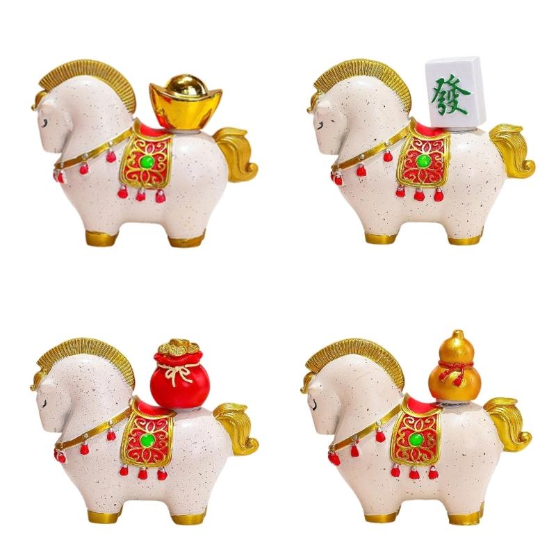 Year Of Horse Resins Sculpture New Year Decorative Figurine Symbolizing Fortunes Prosperity For Gifting Or Shelf Table