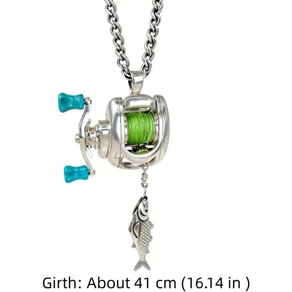 Collarbone Chain Luxury Fishing Reel Necklace Detachable Rotatable Fishing Reel Ring High-end Silver Men Neck Pendant Daily