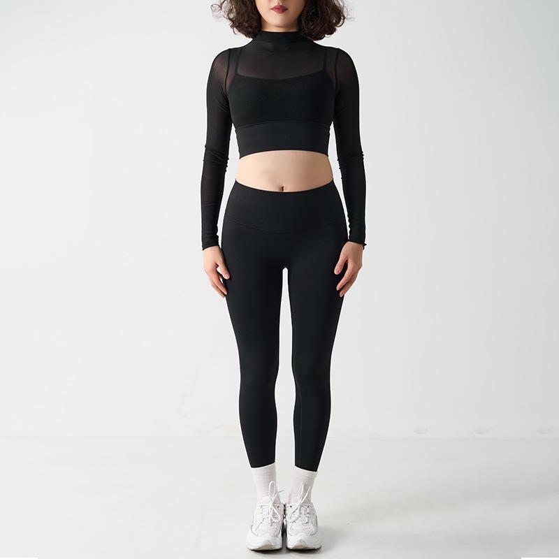 

Женский сетчатый топ и леггинсы для йоги с высокой талией Small чёрный