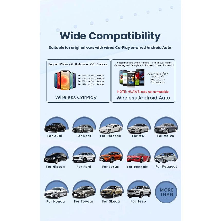 2025 NEW Wireless Carplay Adapter Android Auto 2in 1 Smart Dongle WIFI For Iphone Android Phone For Volvo Benz Mg Kia Chery VW
