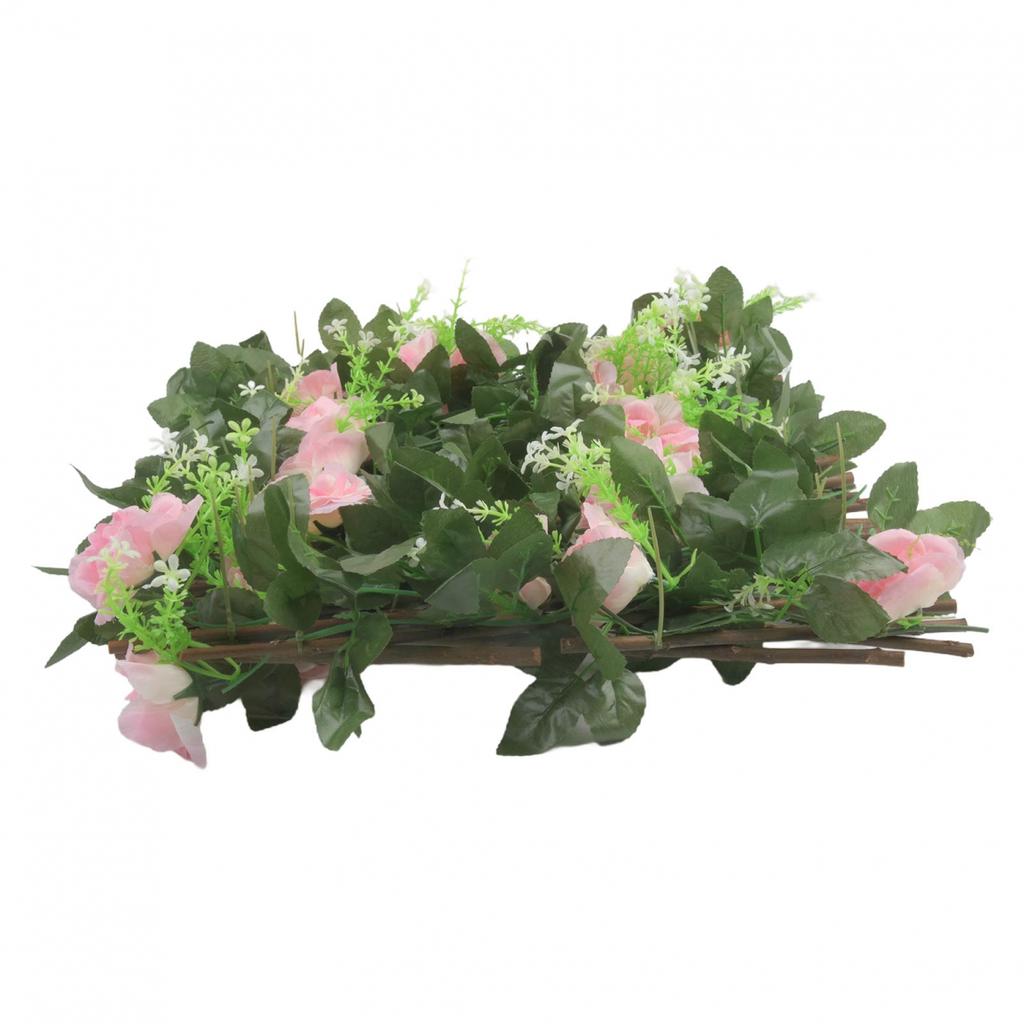 Trellis Style Wooden Fence with Artificial Flowers for Enhancing Gardens