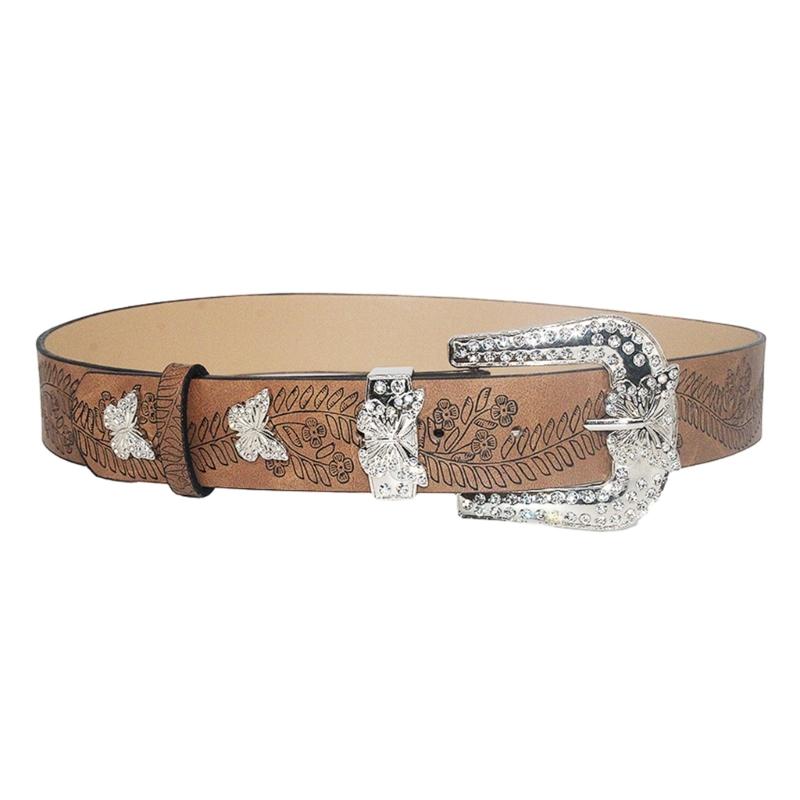 

Womens Leathers Belt for Jeans Pants Dresses Ladies Waist Belt Rhinestones Butterfly Buckle Gothic Waist Belt 1