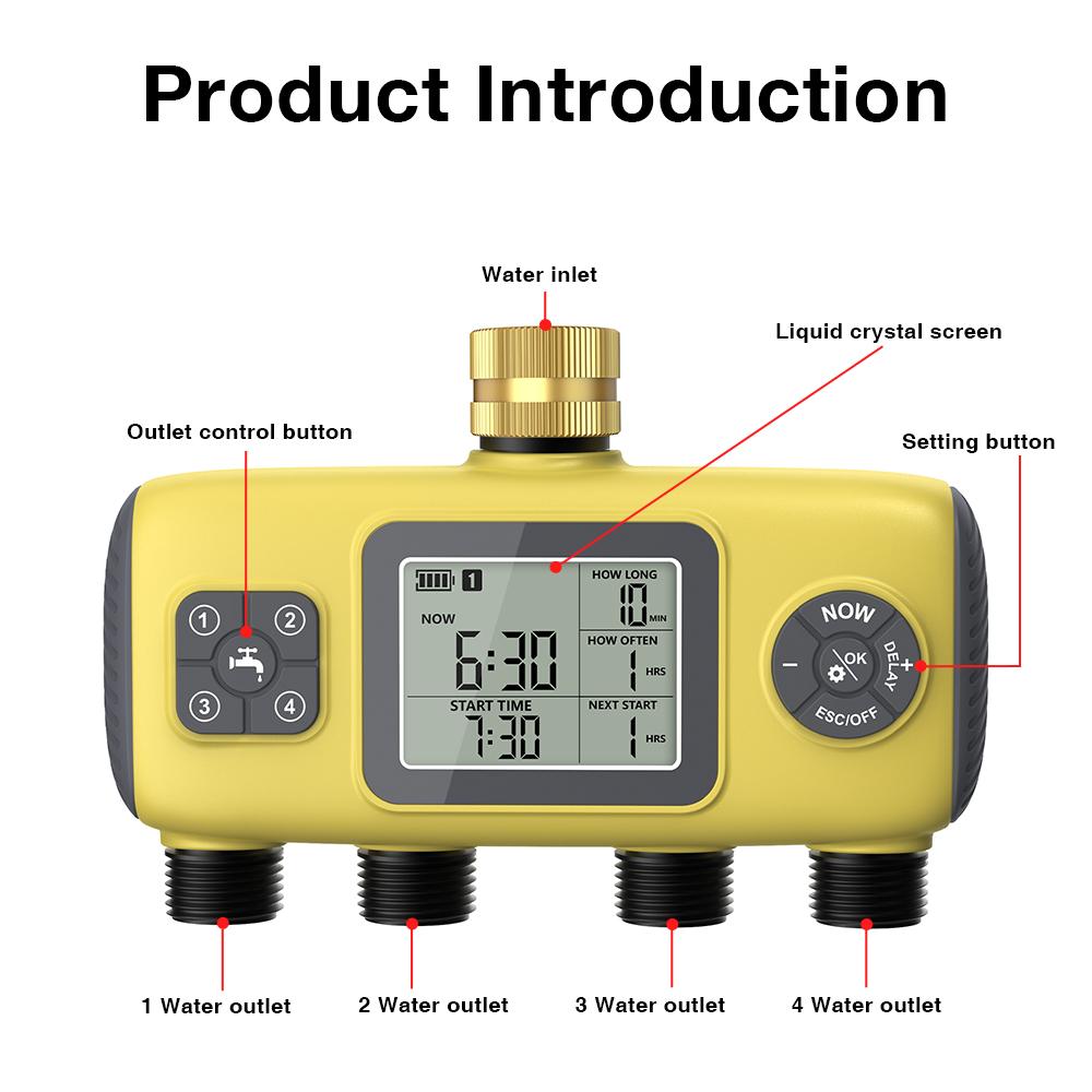 1/2/3/4 Outlets Digital Water Timer LCD Display Flower Garden Watering Device Waterproof Irrigation Controller Timed Water Valve