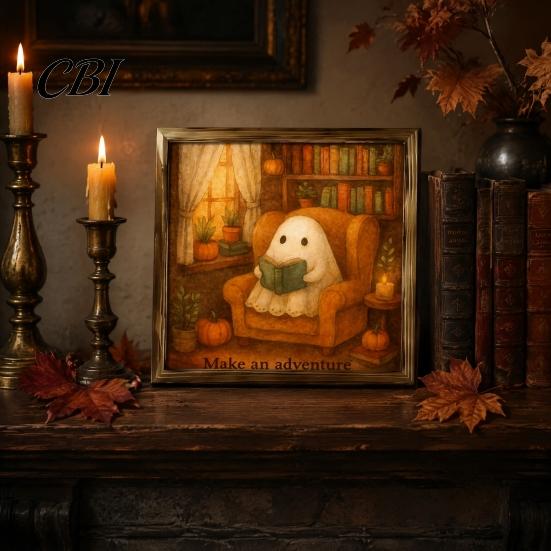 Solid Wood Desktop Decorations Halloween Ghost/Witch/Skeleton Decorative Painting, Wall Mount Square Frame Wooden Framed Paintings Picture for