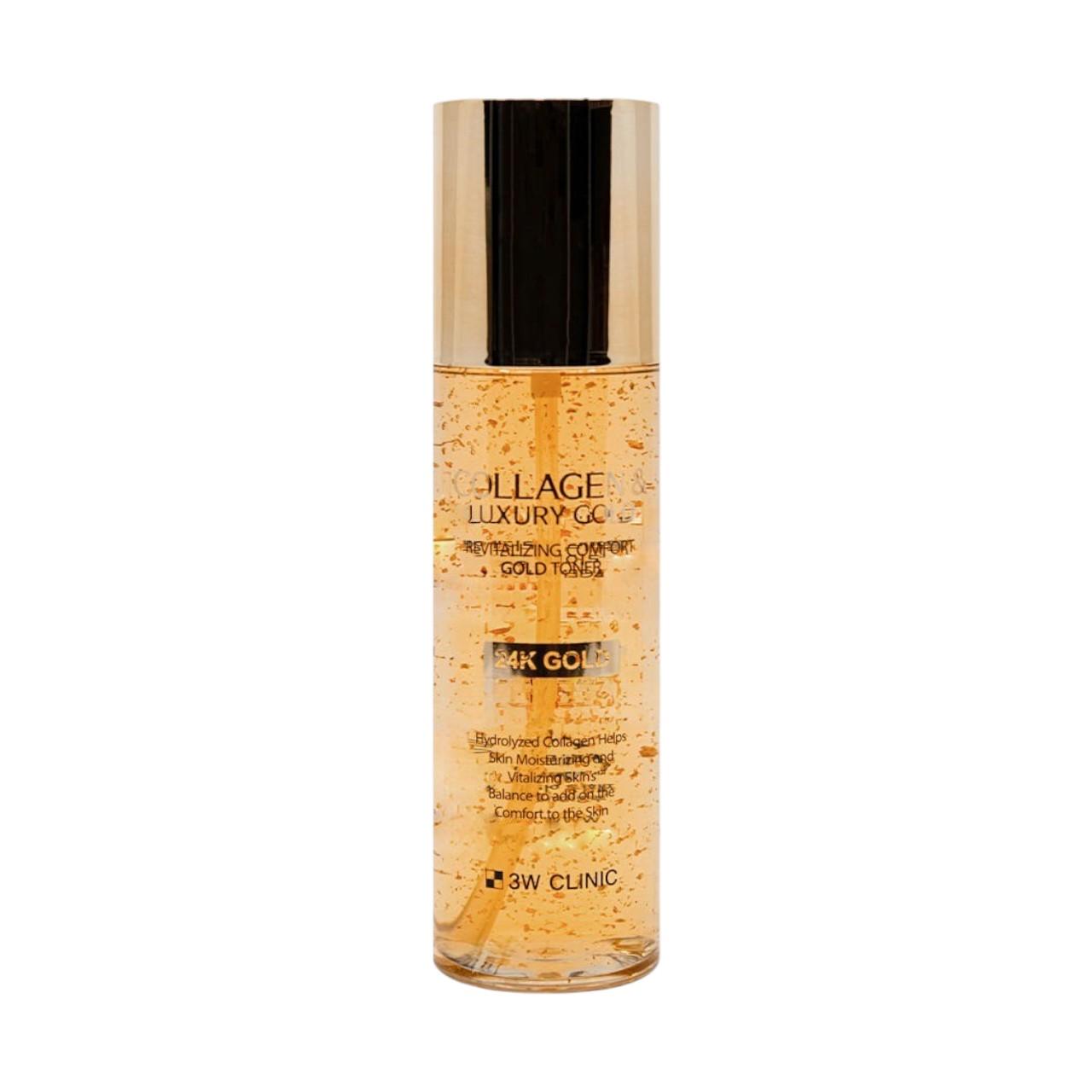 3W Clinic Collagen & Luxury Gold Revitalizing Comfort Gold Toner - Deep Hydrating & Skin Refining Facial Toner - 200ml / 6.76 fl.oz.