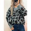 Modischer Pullover Leo-Print Lässig Bequem Locker Streetstyle Winterkleidung Damen Gestrickt Langarm V-Ausschnitt Pullover Oberteil