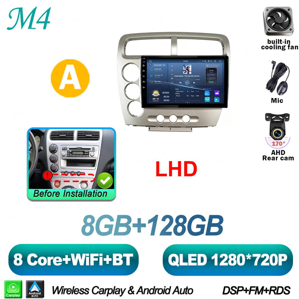 Android 16 For HONDA Civic EP3 2000-2005 Car Radio Stereo Head Unit Multimedia Video Player GPS Navigation 2K QLED 9 Inch 8 Core