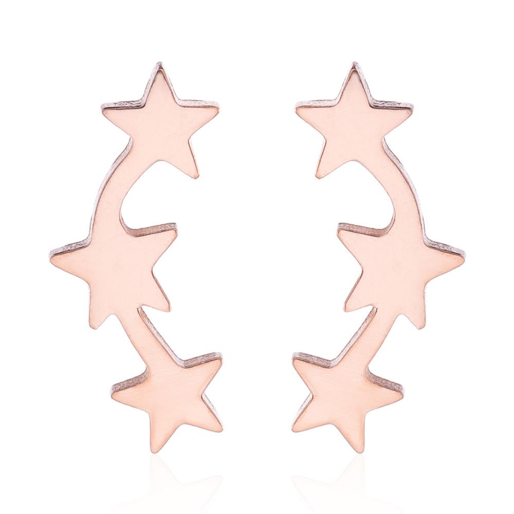 Stainless Steel Five-Pointed Star Moon Stud Earrings - Versatile Fashion Cartilage Jewelry