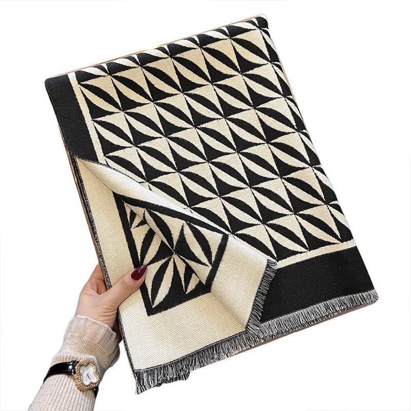 Thickened Shawl for Women  Abstract Geometric Imitation Cashmere Shawl Scarf Dual Purpose Winter Warm Women's Scarf  Double Sided