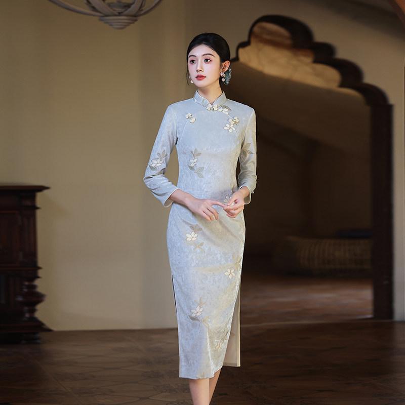 Blue New Chinese Daily Suzhou Long Sleeve Autumn Cheongsam Improved Young 1011 New Women's Premium Spring and Autumn