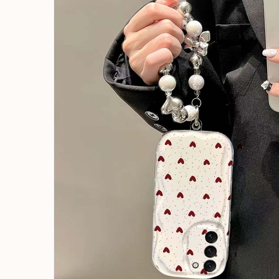 Black Dots Heart Cover For Reno 15 Pro 14 13 14f 13f 12f OPPO A6 A5 PRO A79 A58 A78 Reno 8T Love Bow Chain Case Silicone