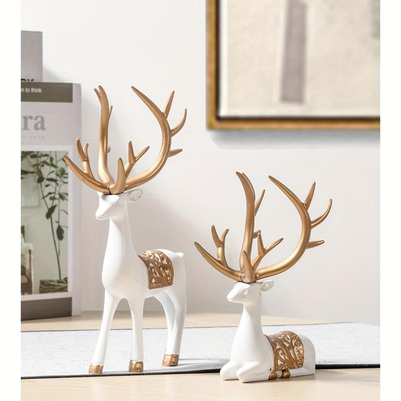2szt/zestaw Deer Statue, Złoty Jeleń Dekoracja Świąteczna, Żywica Łoś Renifer Szczęśliwe Rzeźby Jelenia Do Dekoracji Biurka