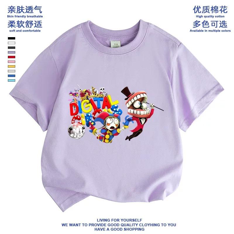 2026 Magical Numbers Circus Digital Circus Clown Outfit Girls’ Short-Sleeve T-Shirt, 100% Cotton, Summer New Collection