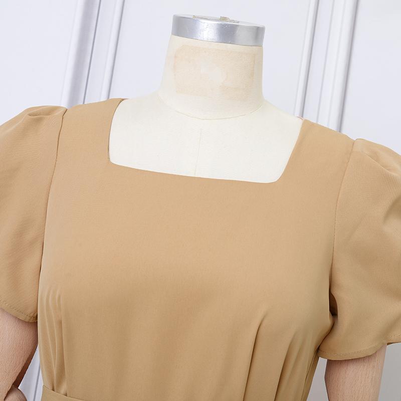 VONDA Elegant Women Casual O Neck Front Pleating Stitching Long Office Dress