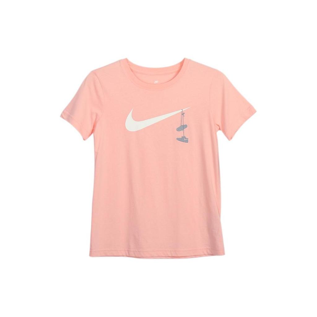 Nike Solid Color Round Neck Short Sleeve T-Shirt Women Tops Orange Pink 923335-646