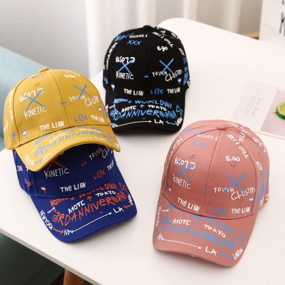 Trendy Adjustable Baseball Cap Breathable Sun Protection Graffiti Print Cap Hip Hop Sunshade Hats for Boys Girls