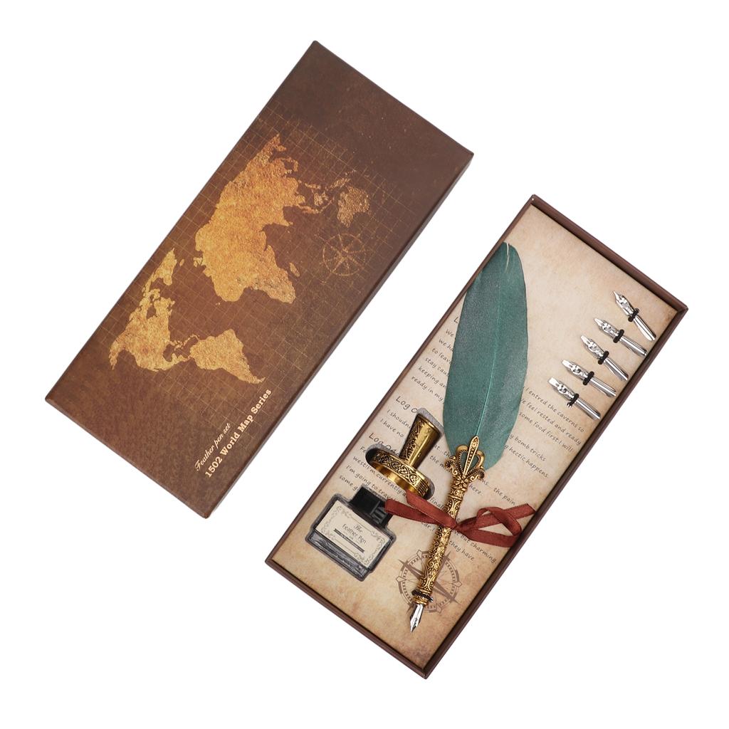 Feather Pen Set Durable Creativity Easy Writing Stationery Gift Box for Lover Teacher Classmate GiftPearlescent Dark