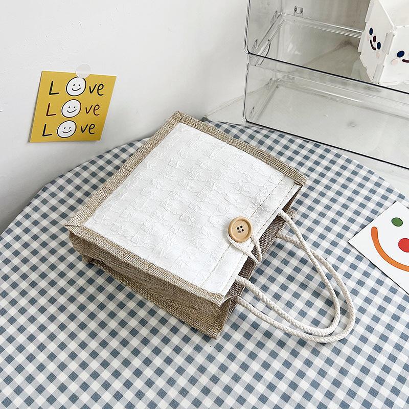 Net Red Carrying Linen Bag Female Fashion Work Out Hand Bento Bag Day System Ins Small Satchel