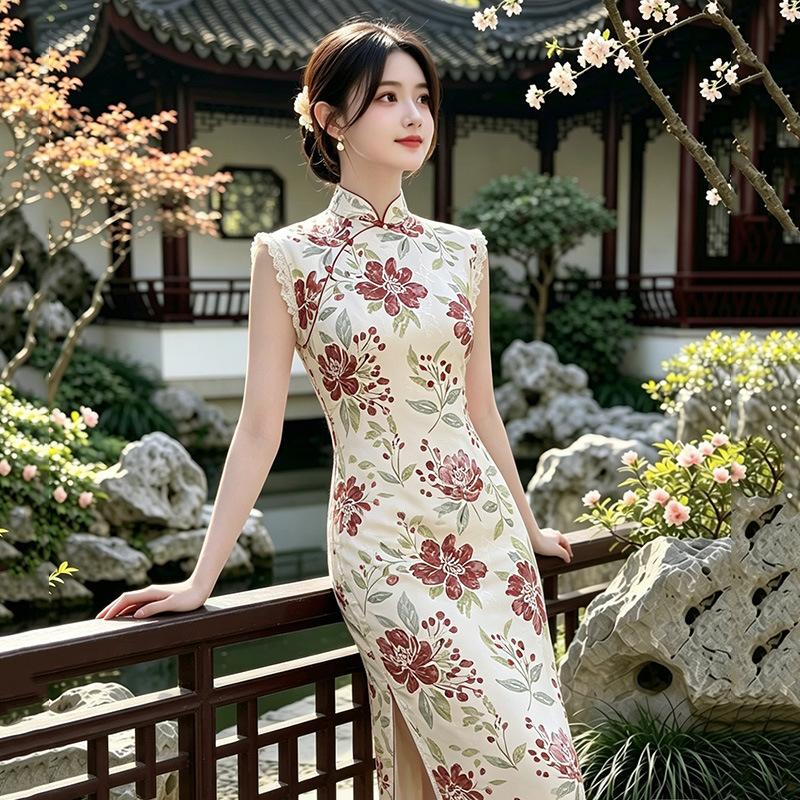Sleeveless daily national style new Chinese style Suzhou long cheongsam improved young 1011 new women's high sense summer