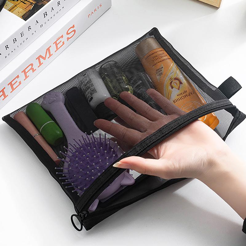 Nylon Mesh File Bag A4 A5 A6 Transparent Zipper Test Paper Information Student Pen Bag Transparent Mesh Cosmetic Storage Bag