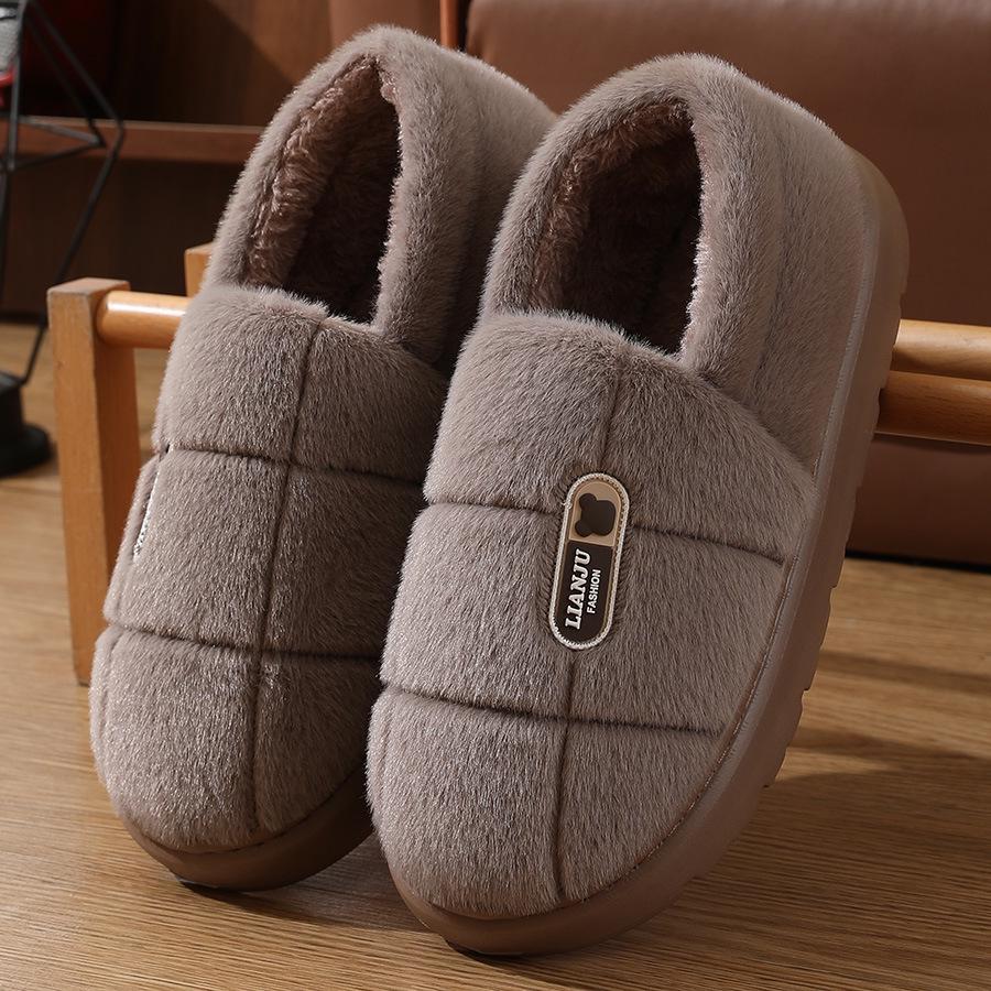 Men's Large Fur-Lined Cotton Slippers, Winter Warm, Sizes 45-48