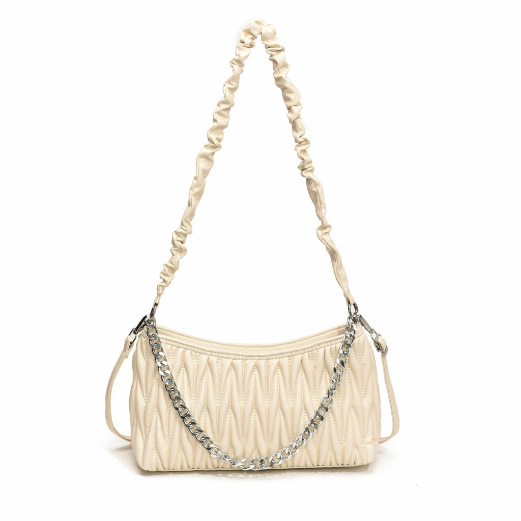 Ielgy French Soft Leather Pleated Bag Trendy Fashion Chain Portable One-Shoulder Small Square Bag