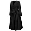 2022 European & American Slim Fit V-Neck A-Line Dress with Belt & Pleated Long Sleeves for Women