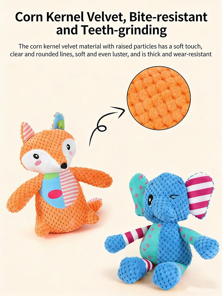 Squeaky Plush Dog Toys Cute Animal Design Interactive Chew Toys Durable Bite Resistant Pet Toys For Teething Small Medium Dogs