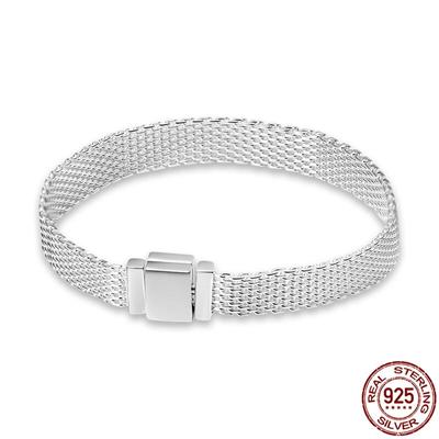 925 Sterling Silver Flat Bracelet for Suitable for Ladies' Beads Charms Women Fashion Jewelry Gift