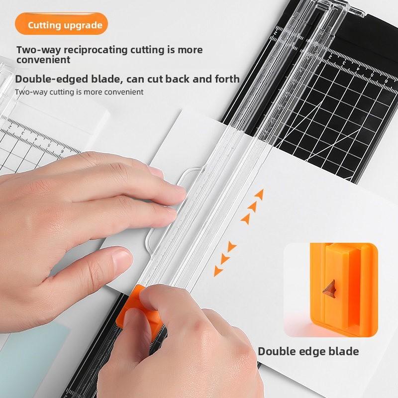 Included Small Portable Plastic Paper Cutter With Dual Blade For Crafts And Office Use