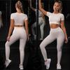 Women's Solid Color High Waist Yoga Set: Short Sleeve Top & Long Pants Two-Piece