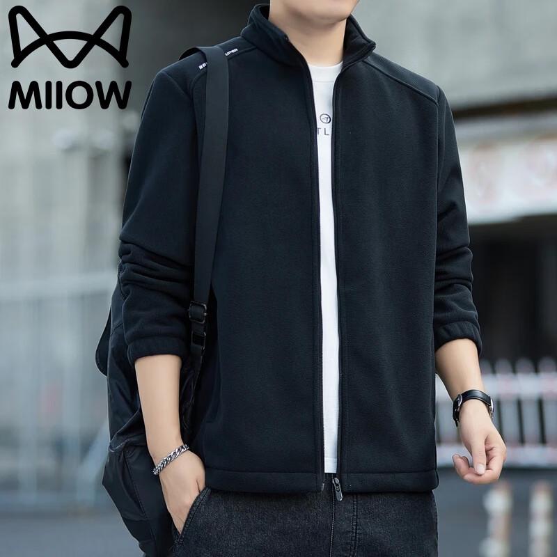 MIIOW Men's Fleece Stand-Collar Casual Windproof Jacket