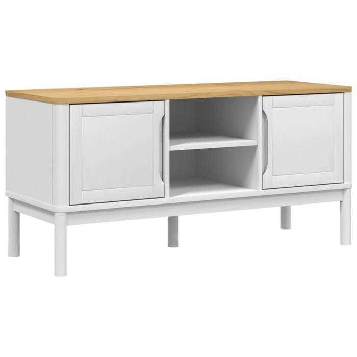 VidaXL Meuble TV FLORO blanc 114x43x55 cm bois massif de pin, banc TV, meuble hifi, centre de divertissement, buffet TV, 374015