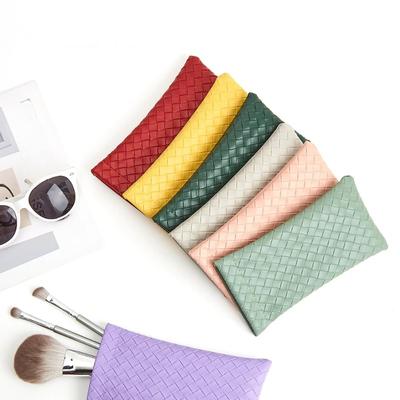 Nueva funda protectora de cuero de PVC tejido sólido para gafas de sol para mujeres y hombres, funda portátil para guardar gafas, mini bolsas