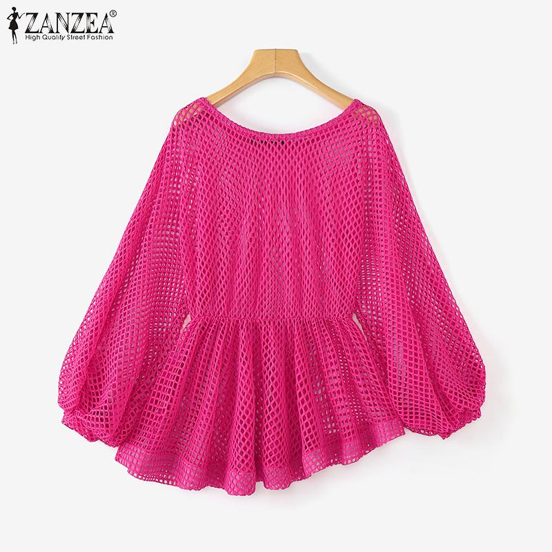 ZANZEA Elegante Off-Shoulder-Trompete-Langarm-Taille Hohlblusen für Frauen