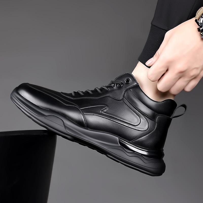 Fashion Fashion Cow Leather Velvet Warm Platform Sneakers for Men Autumn Winter Soft-soled Casual New Designer Ankle Boots Shoes Male