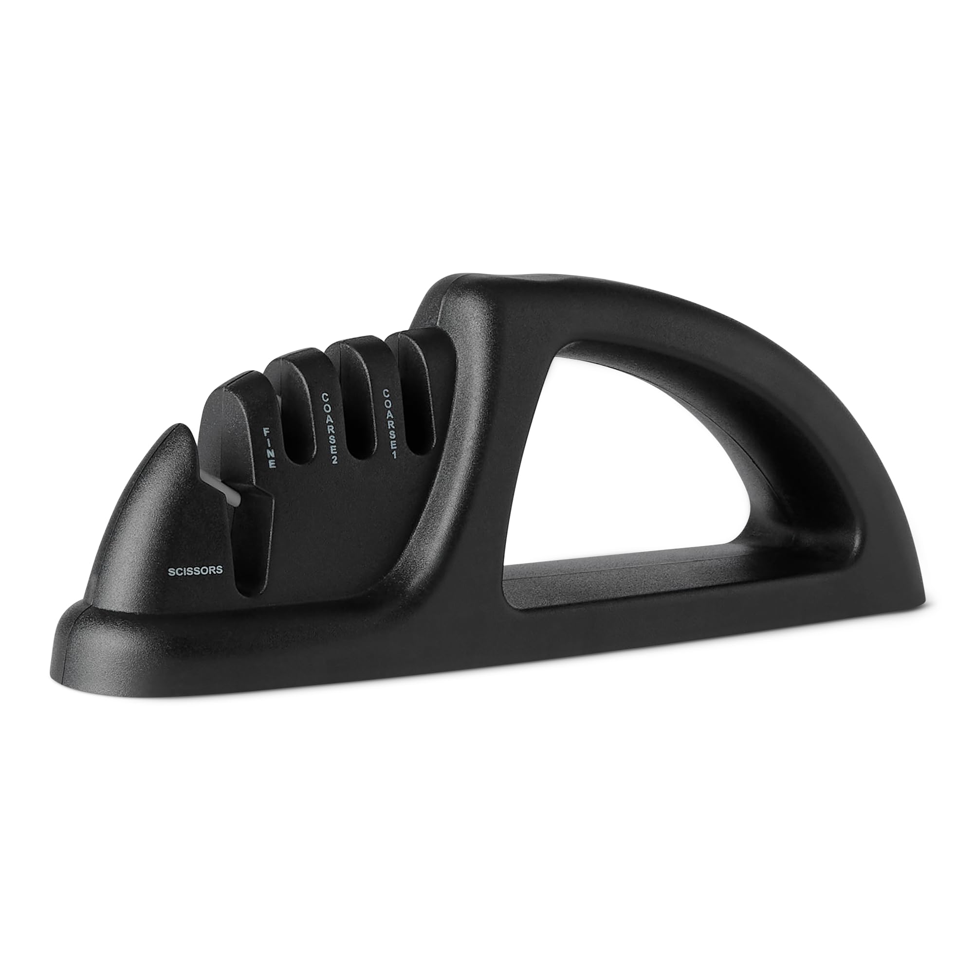 Amazon Basics Knife Scissors Sharpening Safety Gloves Included 4-in-1 Sharpener, Sharpener, 3-Stage (Coarse, Medium, Fine), Non-Slip Base,