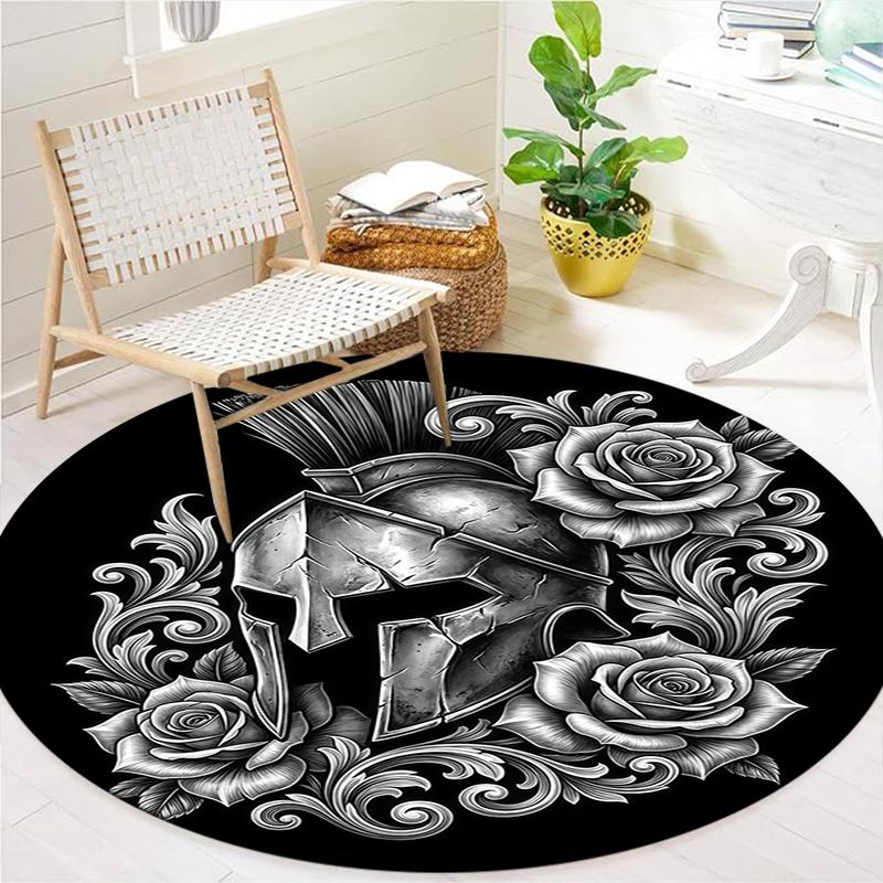 Sketch Armor Dragon Wolf Truck Round Area Rug,Carpet Rug for Living Room Bedroom Sofa Playroom Decor,Non-slip Floor Mat